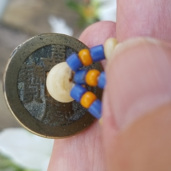 Beautiful Boho Asian Earrings with antique  coins and intricate carved beads - Picture 4 of 7